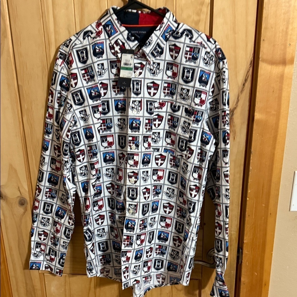 Tommy Hilfiger Vintage Men's Shield Pattern Shirt - White, Blue, Red, Black
